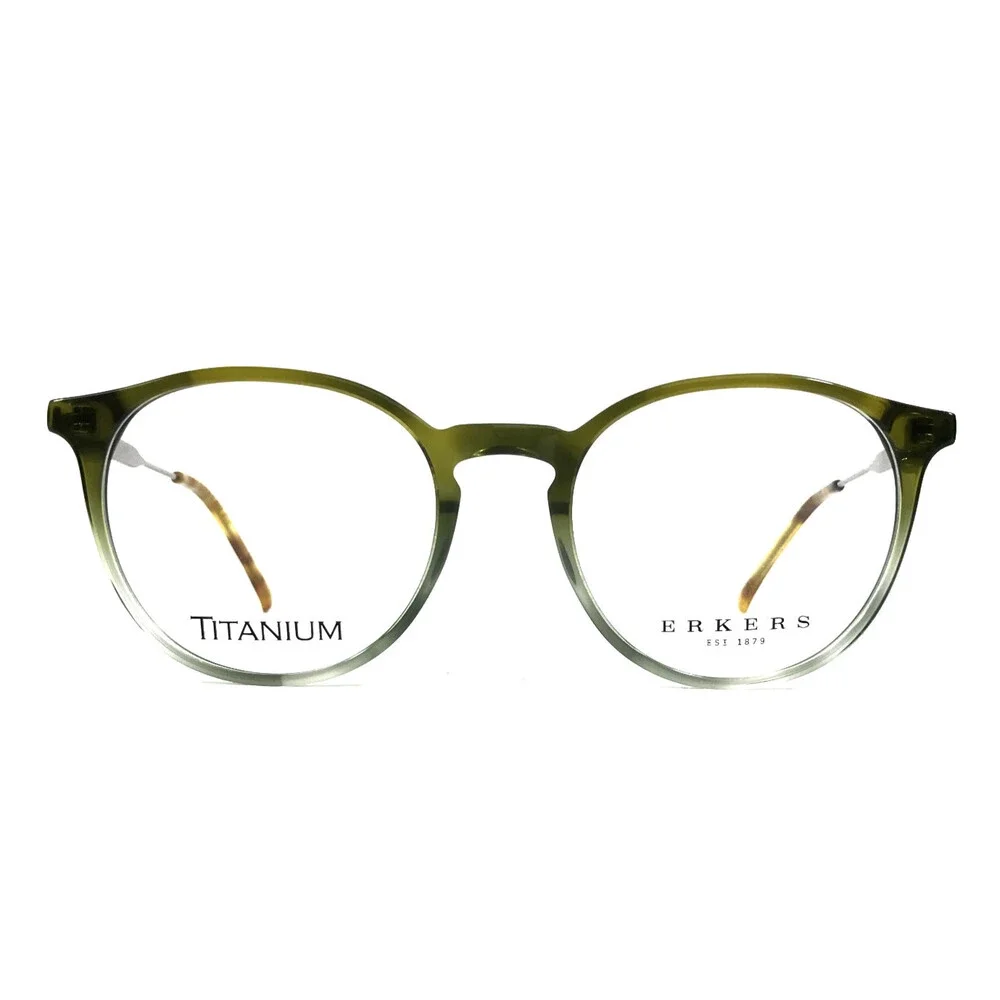 Erkers Eyeglasses Frames DOVER OLIVE Green Tortoise Clear Silver Round 48-28-148